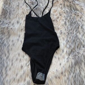 South Beach Black Ribbed strap high waist cheeky one piece